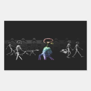 X-Ray Skeletons Midnight Stroll - B&W & Rainbow Rectangular Sticker