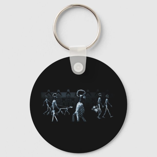 X-Ray Skeletons Midnight Stroll Black Blue Key Ring (Front)