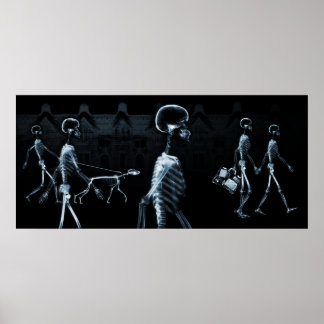 X-Ray Skeletons Midnight Stroll Black Blue Poster