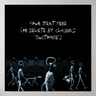 X-Ray Skeletons Midnight Stroll Black Blue Poster