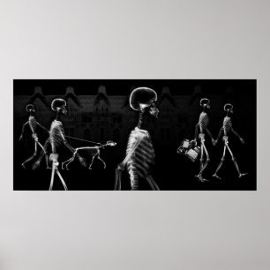 X-Ray Skeletons Midnight Stroll Black & White Poster