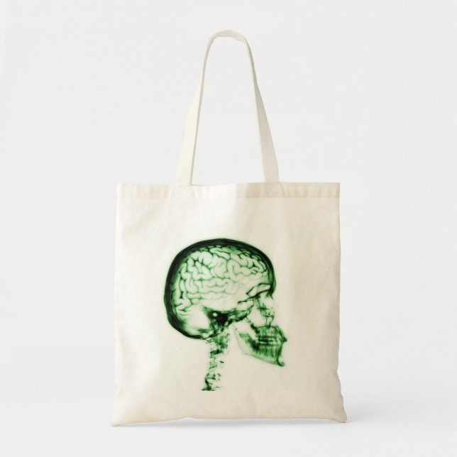X-RAY SKULL BRAIN - GREEN TOTE BAG (Front)