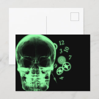 X-Ray Skull & Clock Parts - Green Postcard