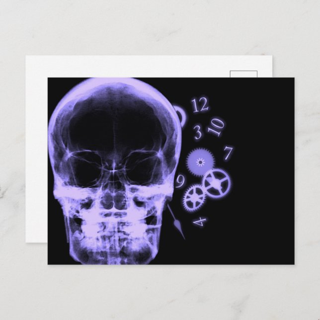X-Ray Skull & Clock Parts - Purple  Postcard (Front/Back)