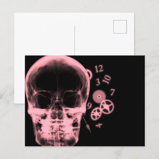 X-Ray Skull & Clock Parts - Red Postcard