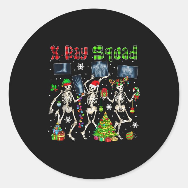 X-ray Squad Xmas Three Santa Reindeer Elf X-ray Sk Classic Round Sticker (Front)