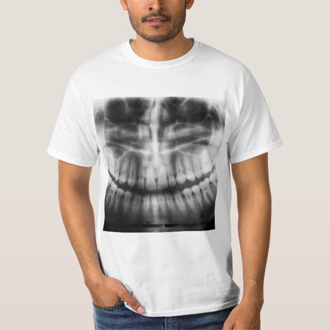 X-Ray Teeth Mouth Smile Black and White T-Shirt (Front)