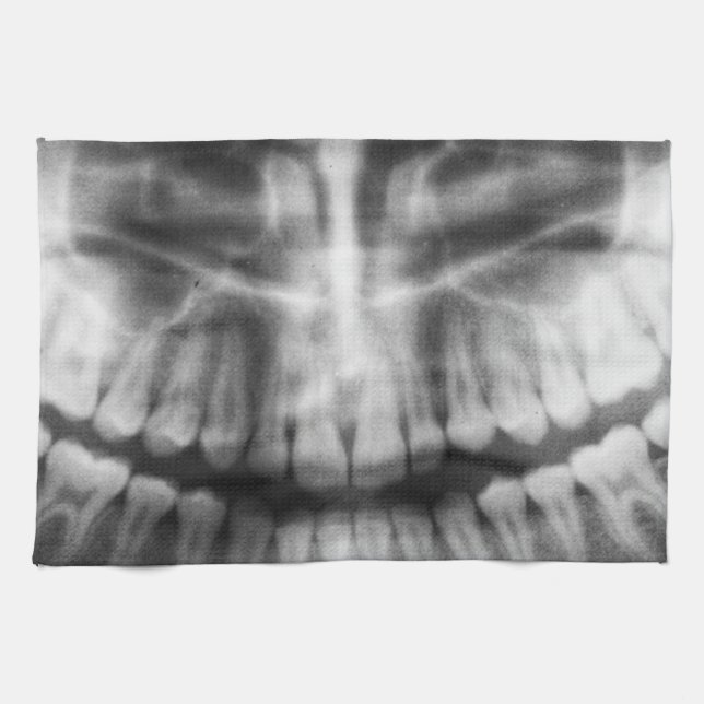 X-Ray Teeth Mouth Smile Black and White Tea Towel (Horizontal)