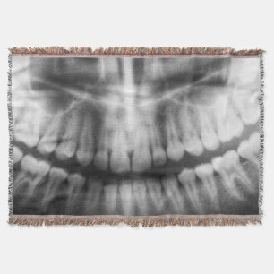 X-Ray Teeth Mouth Smile Black and White Throw Blanket