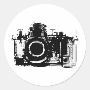X-RAY VISION CAMERA BLACK & WHITE CLASSIC ROUND STICKER