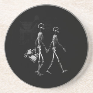 X-RAY VISION SKELETON COUPLE TRAVELING B&W COASTER