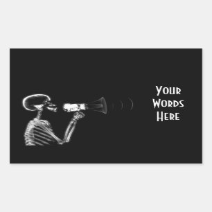 X-RAY VISION SKELETON ON MEGAPHONE - B&W RECTANGULAR STICKER
