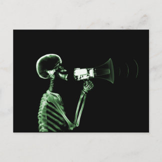 X-RAY VISION SKELETON ON MEGAPHONE - GREEN POSTCARD