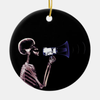 X-RAY VISION SKELETON ON MEGAPHONE - ORIGINAL CERAMIC TREE DECORATION