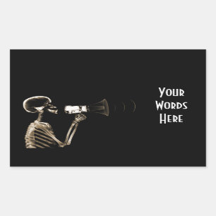 X-RAY VISION SKELETON ON MEGAPHONE - SEPIA RECTANGULAR STICKER