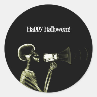 X-RAY VISION SKELETON ON MEGAPHONE - YELLOW CLASSIC ROUND STICKER