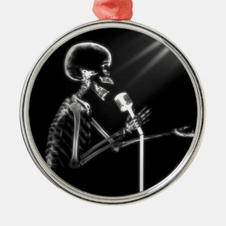 X-RAY VISION SKELETON SINGING ON RETRO MIC - B&W METAL TREE DECORATION