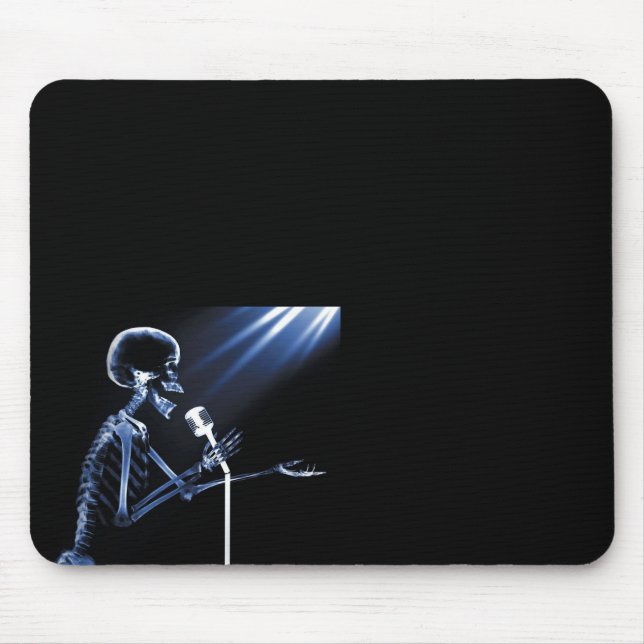 X-RAY VISION SKELETON SINGING ON RETRO MIC - BLUE MOUSE MAT (Front)