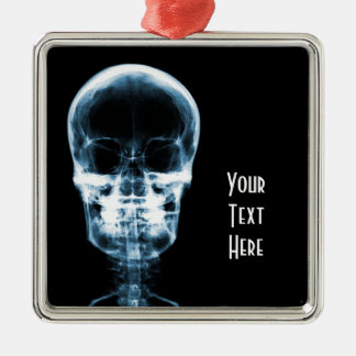 X-RAY VISION SKELETON SKULL - BLUE METAL TREE DECORATION