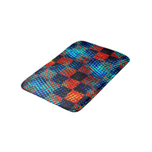 Xadrez azul, laranja, fake sujo ou manchado. bath mat