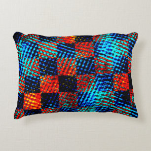 Xadrez azul, laranja, fake sujo ou manchado. decorative cushion