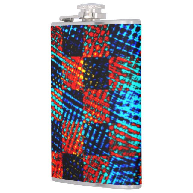 Xadrez azul, laranja, fake sujo ou manchado. hip flask (Left)
