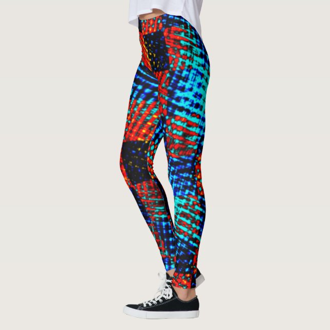 Xadrez azul, laranja, fake sujo ou manchado. leggings (Left)
