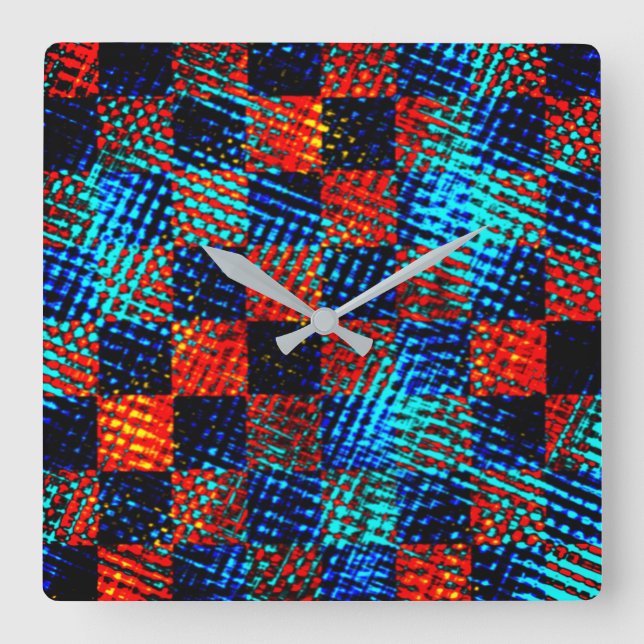 Xadrez azul, laranja, fake sujo ou manchado. square wall clock (Front)