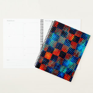 Xadrez laranja, azul, fake sujo com manchas. planner