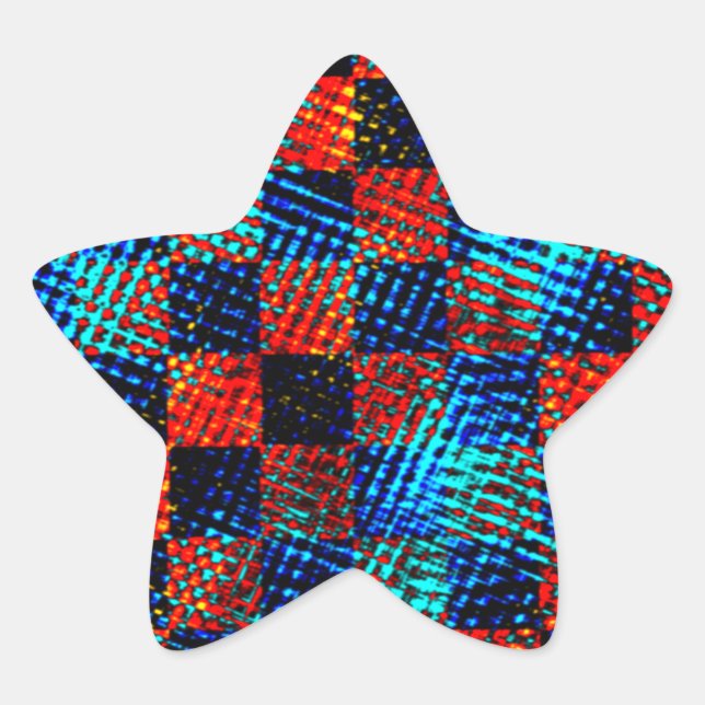 Xadrez laranja, azul, fake sujo ou manchado. star sticker (Front)
