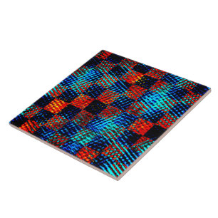 Xadrez laranja, azul, fake sujo ou manchado. tile