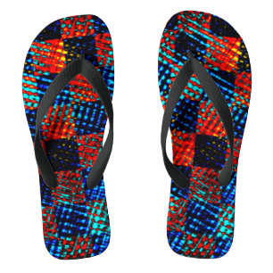 Xadrez laranja quase vermelho, azul, fake sujo. flip flops
