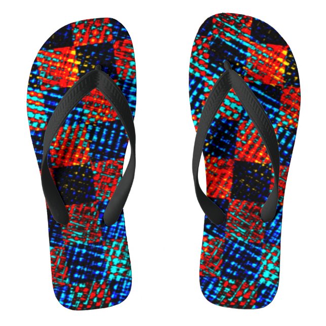 Xadrez laranja quase vermelho, azul, fake sujo. flip flops (Footbed)