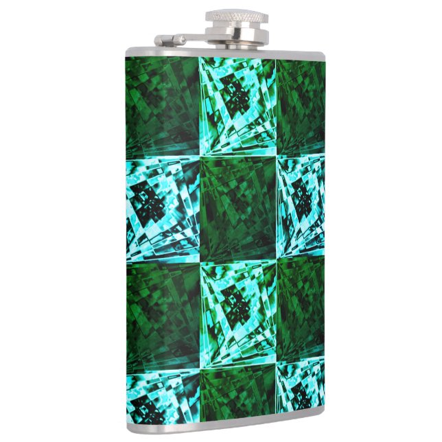 Xadrez verde e azul céu ou ciano, com retângulos? hip flask (Right)