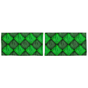 Xadrez verde falsa grama ou folhas de coqueiro. pillowcase