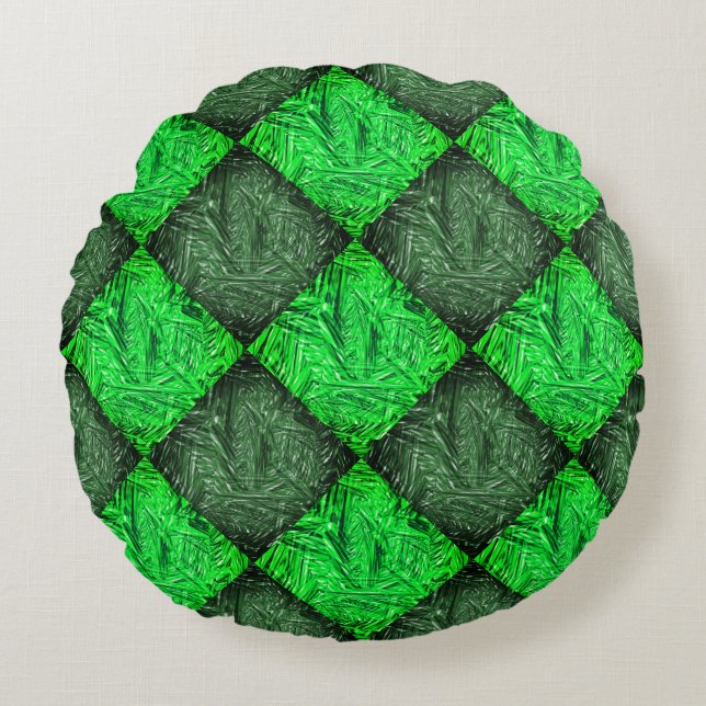 Xadrez verde falsa grama ou folhas de coqueiro. round cushion (Front)