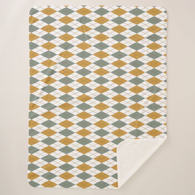 Xanadu and Gold Winter Argyle Sherpa Blanket (Front)