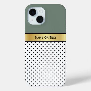 Xanadu - Grayish Green: White and Black Polka Dots iPhone 15 Case