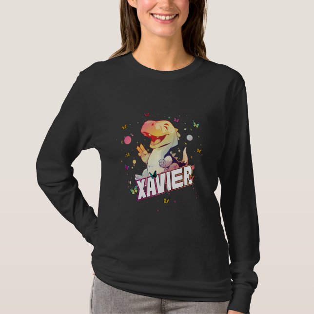 XAVIER - Cute Boy Name with cute Dinosaur T-Shirt (Front)