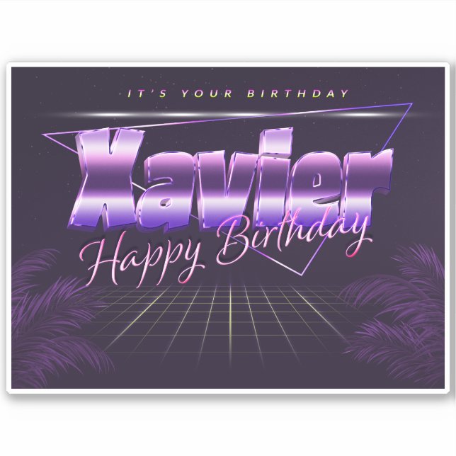 Xavier name first name lila retro sticker birthday (Front)
