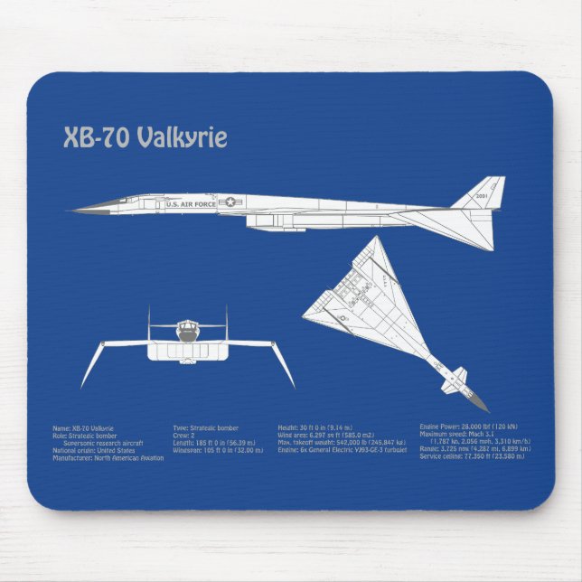 XB-70 Valkyrie - Aeroplane Blueprint Plans ABD Mouse Mat (Front)