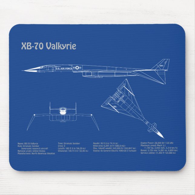 XB-70 Valkyrie - Aeroplane Blueprint Plans AD Mouse Mat (Front)