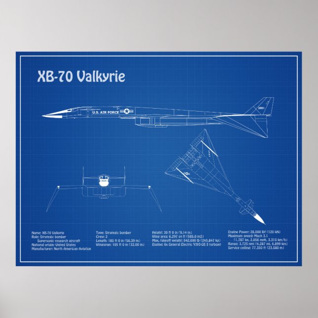 XB-70 Valkyrie - Aeroplane Blueprint Plans AD Poster (Front)