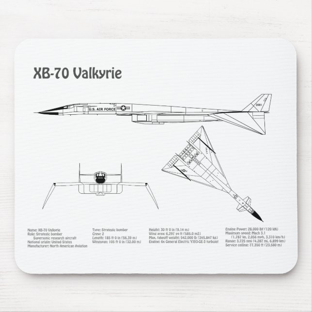 XB-70 Valkyrie - Aeroplane Blueprint Plans BD Mouse Mat (Front)