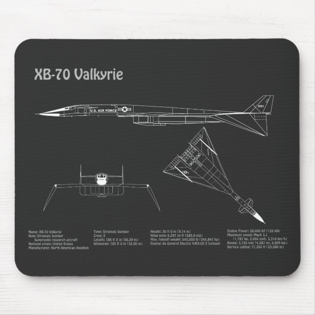 XB-70 Valkyrie - Aeroplane Blueprint Plans PD Mouse Mat (Front)