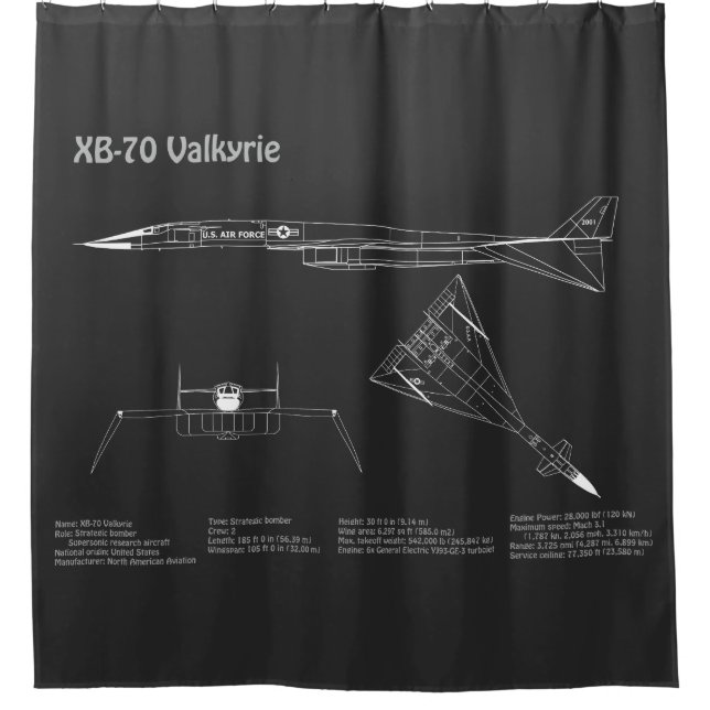 XB-70 Valkyrie - Aeroplane Blueprint Plans PD Shower Curtain (Front)
