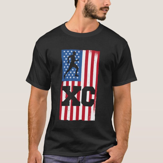 XC Runner Patriotic American Flag Cross Country Ru T-Shirt (Front)