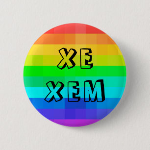 Xe Xem Non-Binary Pronouns LGBTQ Rainbow Button