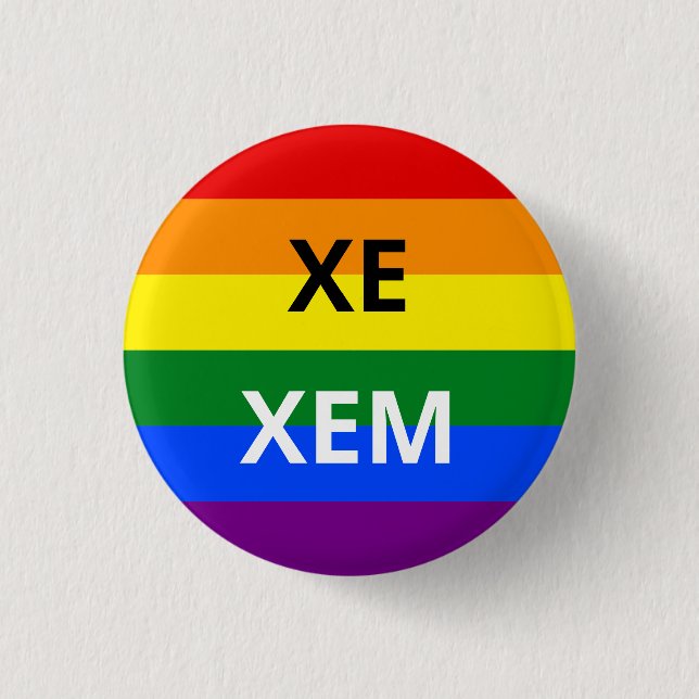 Xe/Xem Pronoun Rainbow Badge (Front)