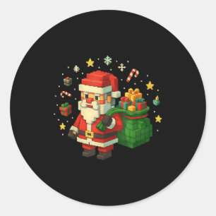 Xel Santa Claus With Retro Gamer Christmas  Classic Round Sticker